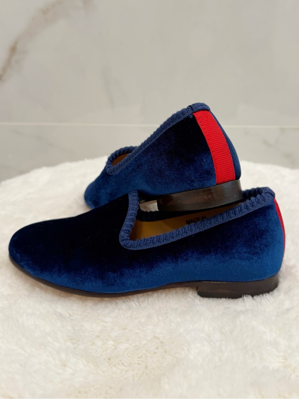 DEL TORO Kids Navy Velvet Slipper | Made in Italy